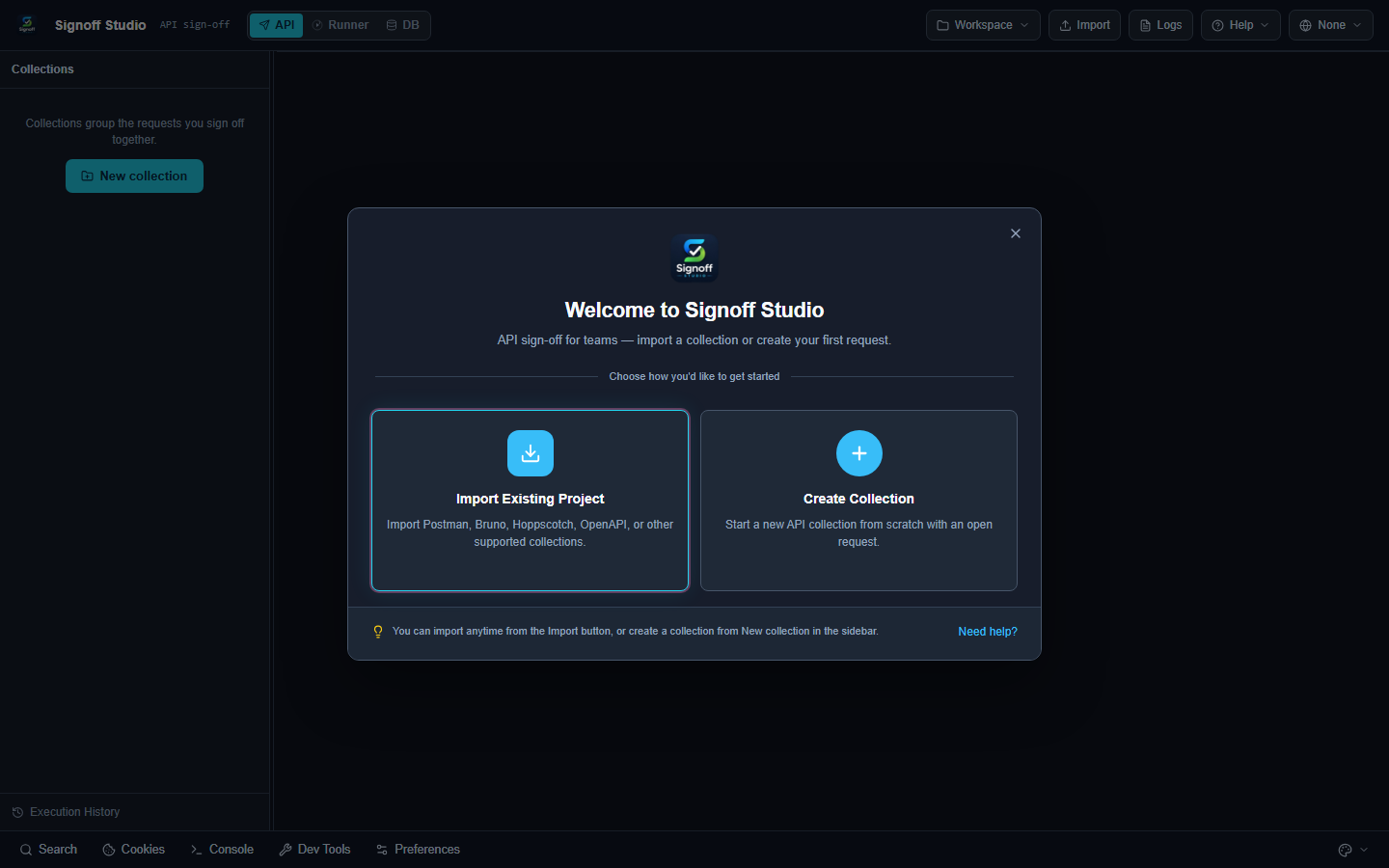 Welcome screen