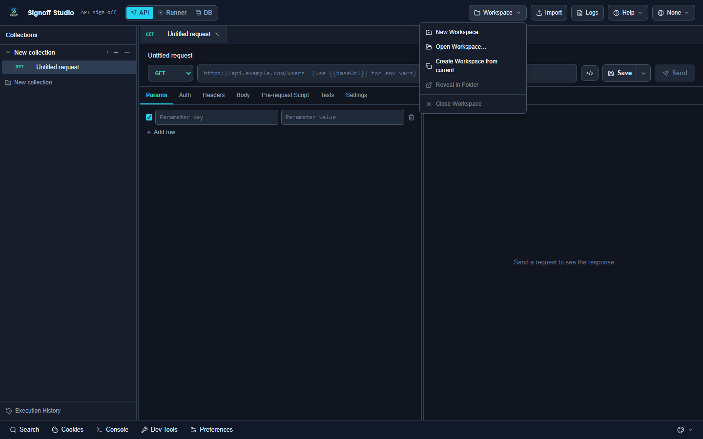 Workspace menu